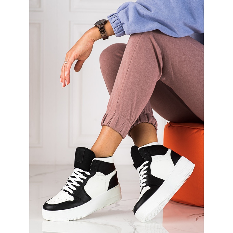 Sneakers alte da donna Shelovet bianche e nere bianca nero 1