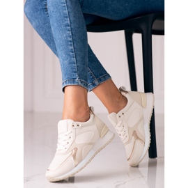 Scarpe sportive da donna beige Shelovet realizzate in pelle ecologica 1