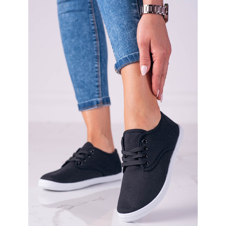 Sneaker da donna leggera Shelovet in tessuto nero 1