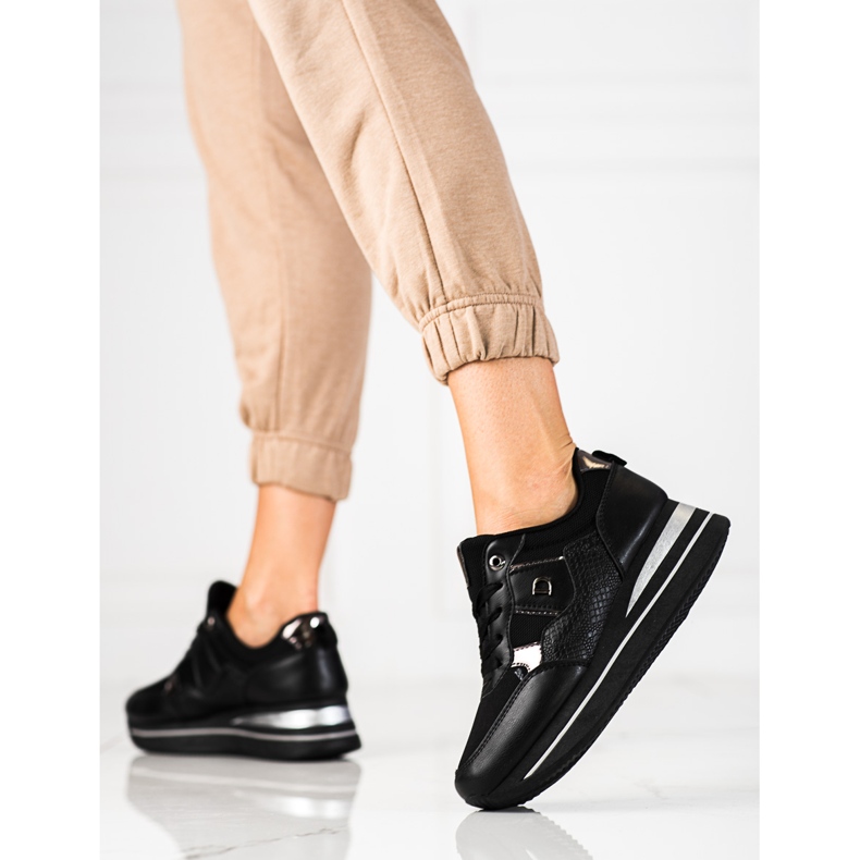 Sneakers da donna nere con zeppa Shelovet nero 2