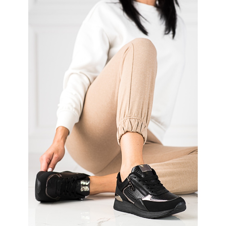 Sneakers da donna sulla piattaforma Shelovet nere nero 2