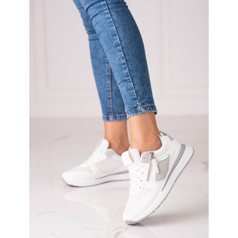 Sneakers bianche da donna Shelovet con suola bianca viola 1