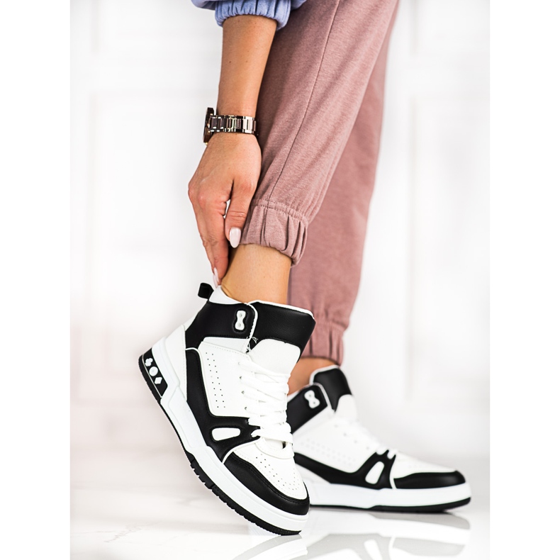 Sneakers alta con lacci Shelovet bianche e nere bianca nero 2