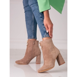 Stivali beige da donna sul palo Shelovet con cerniera dorata 1