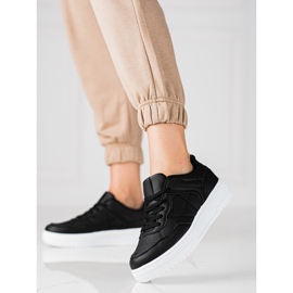 Classiche sneakers sportive da donna Shelovet realizzate in pelle ecologica, nere nero 1