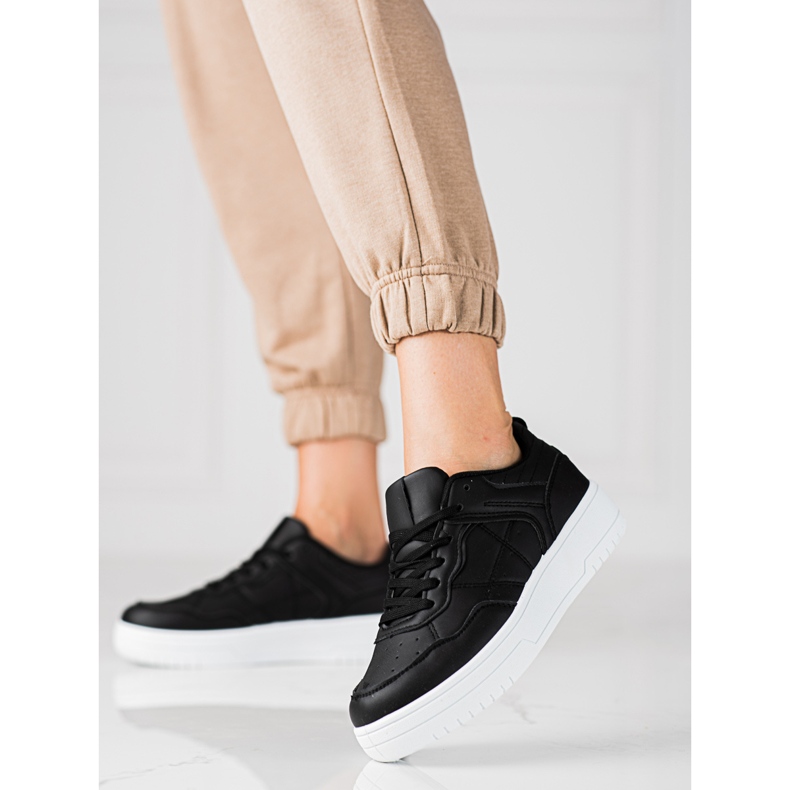 Classiche sneakers sportive da donna Shelovet realizzate in pelle ecologica, nere nero 1