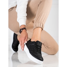 Classiche sneakers sportive da donna Shelovet realizzate in pelle ecologica, nere nero 2