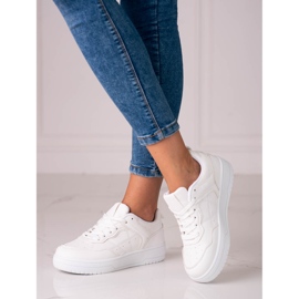 Sneakers Shelovet da donna classiche sportive realizzate in pelle ecologica di colore bianco 2