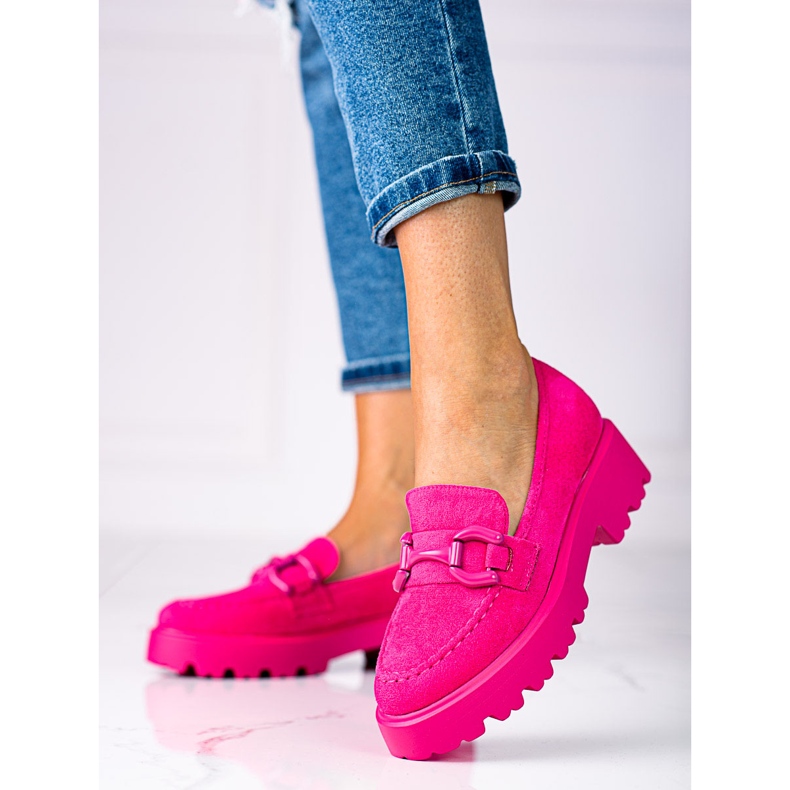 Mocassini da donna alla moda sulla piattaforma Vinceza fucsia rosa 1