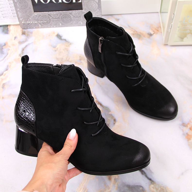 Stivaletti da donna, allacciati coibentati in eco-suede nero Potocki 1