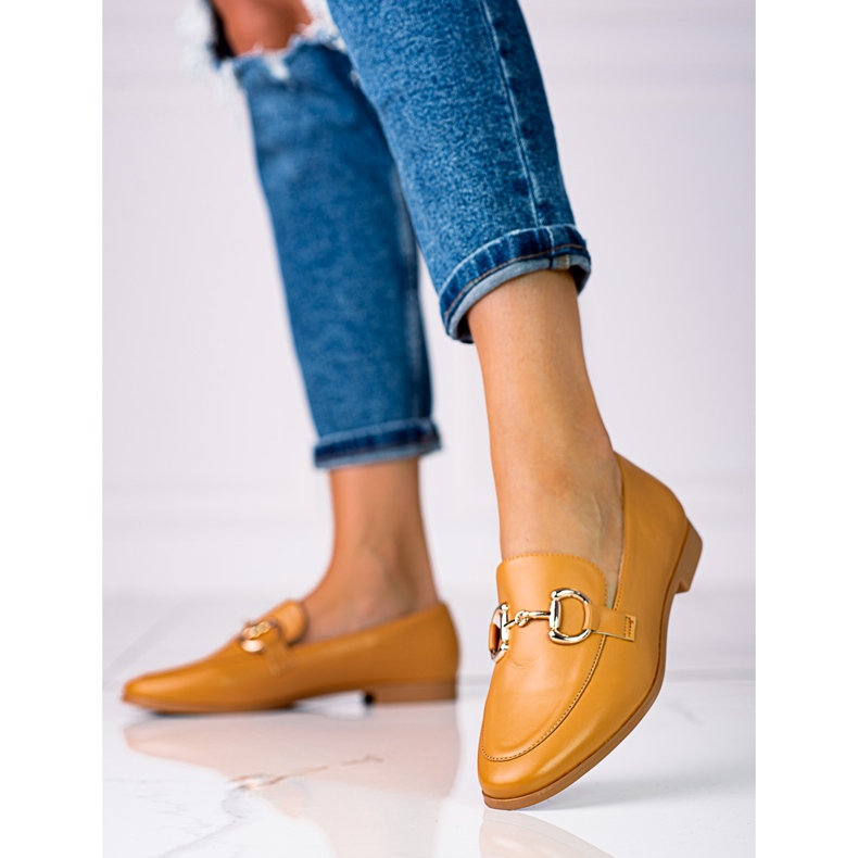 Eleganti mocassini da donna marroni Shelovet con tacco basso marrone 1