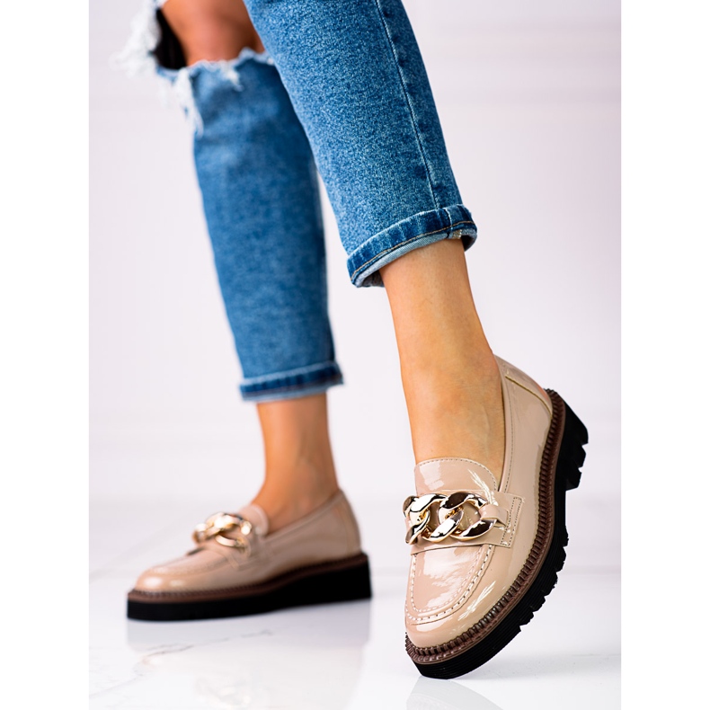 Mocassini da donna sulla piattaforma Vinceza realizzati in vernice, beige marrone 1