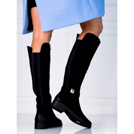 Comodi stivali da donna Vinceza in camoscio ecologico nero 1
