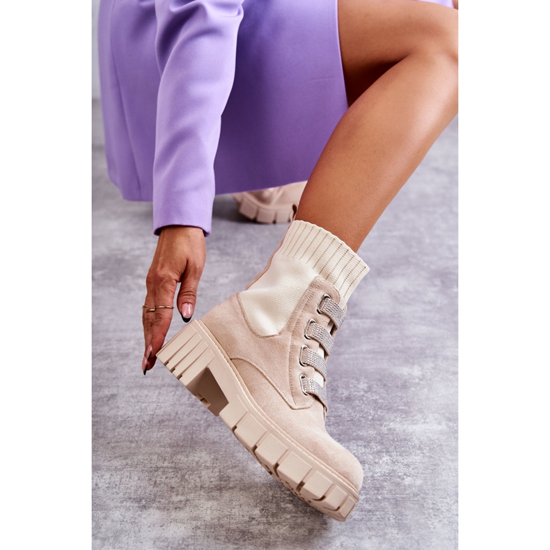 PS1 Stivaletti con calzini Hope in pelle scamosciata beige 1