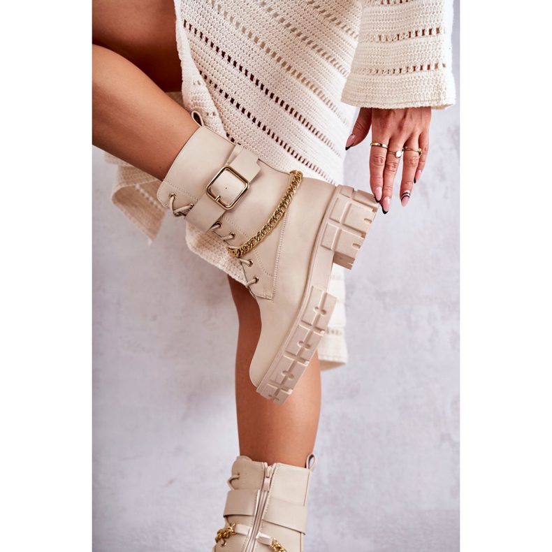 PG1 Stivali Da Lavoro Alla Moda Con Catena Solesso Beige 2