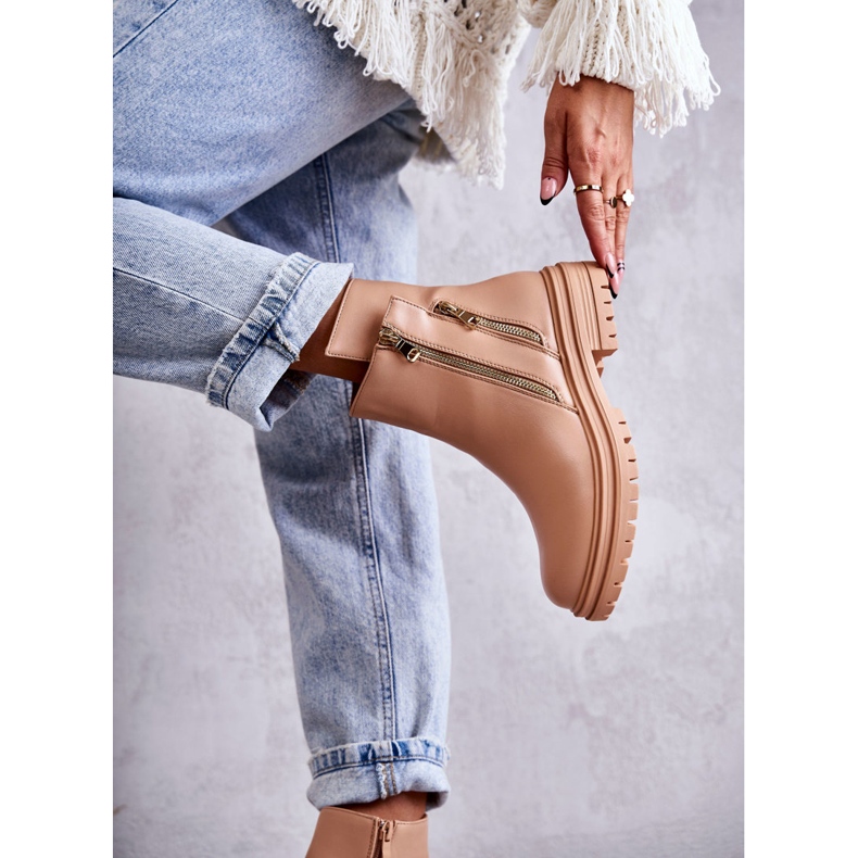 PG1 Stivali In Pelle Da Donna Con Cerniera Beige Navarra 2