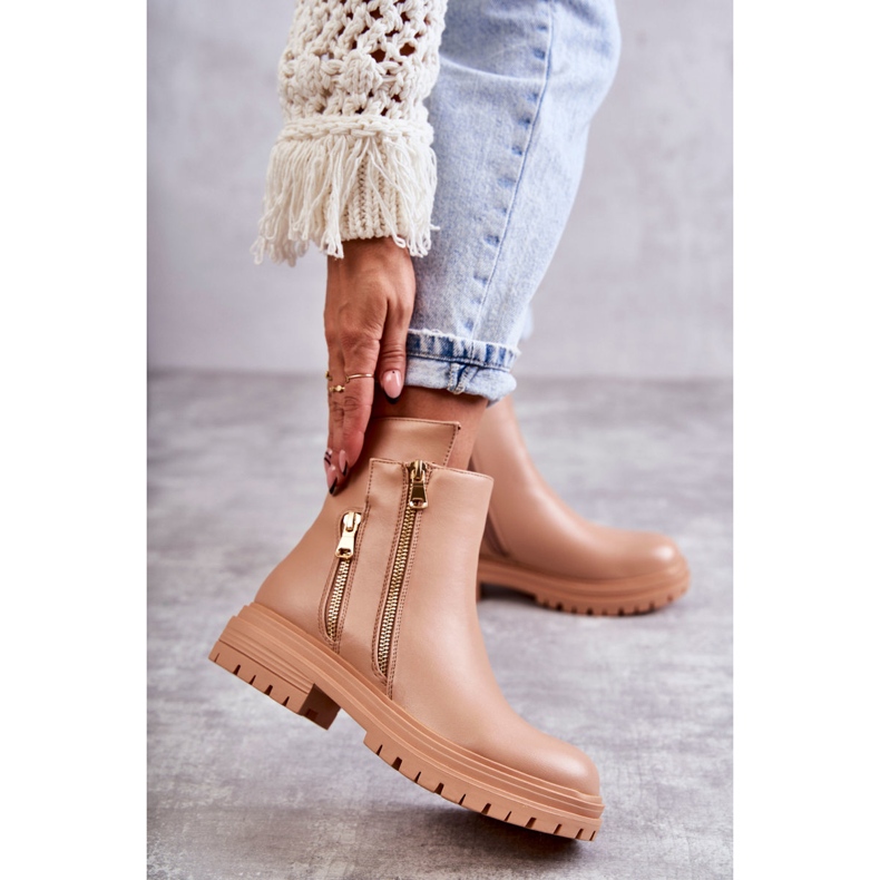 PG1 Stivali In Pelle Da Donna Con Cerniera Beige Navarra 1