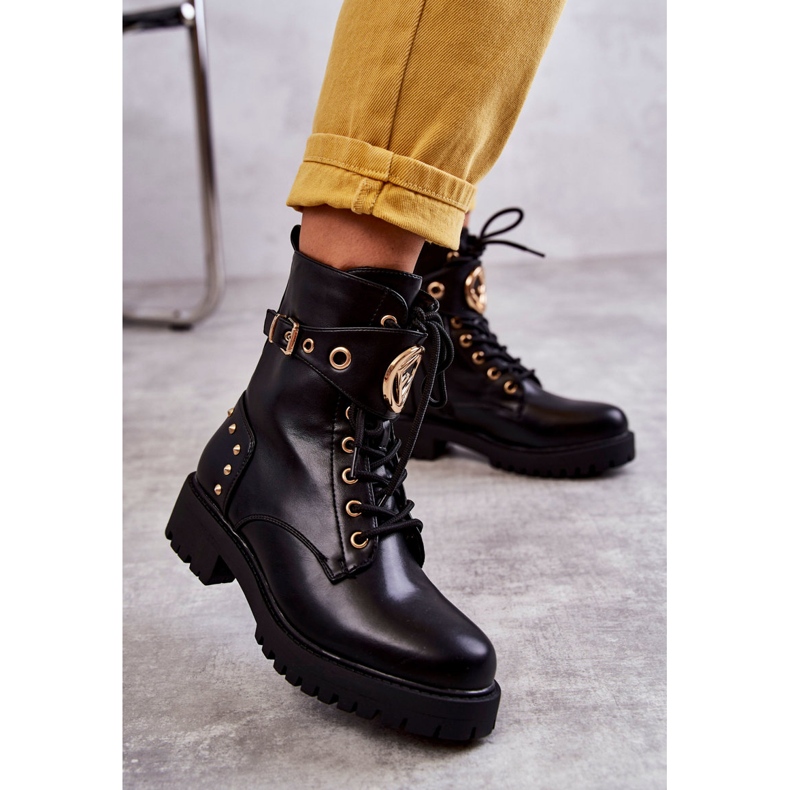 PG1 Stivali Da Donna In Pelle Con Borchie Nero Leticia 1