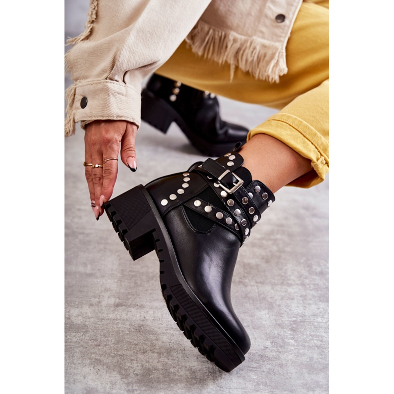 PG1 Stivali da donna in pelle con borchie decorative nere Sanchez nero 1