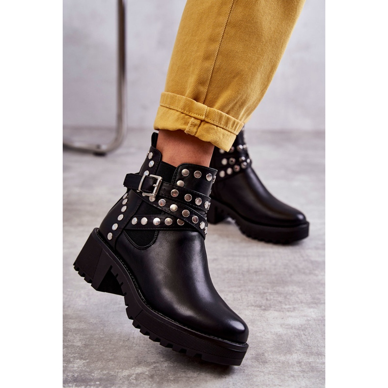 PG1 Stivali da donna in pelle con borchie decorative nere Sanchez nero 2