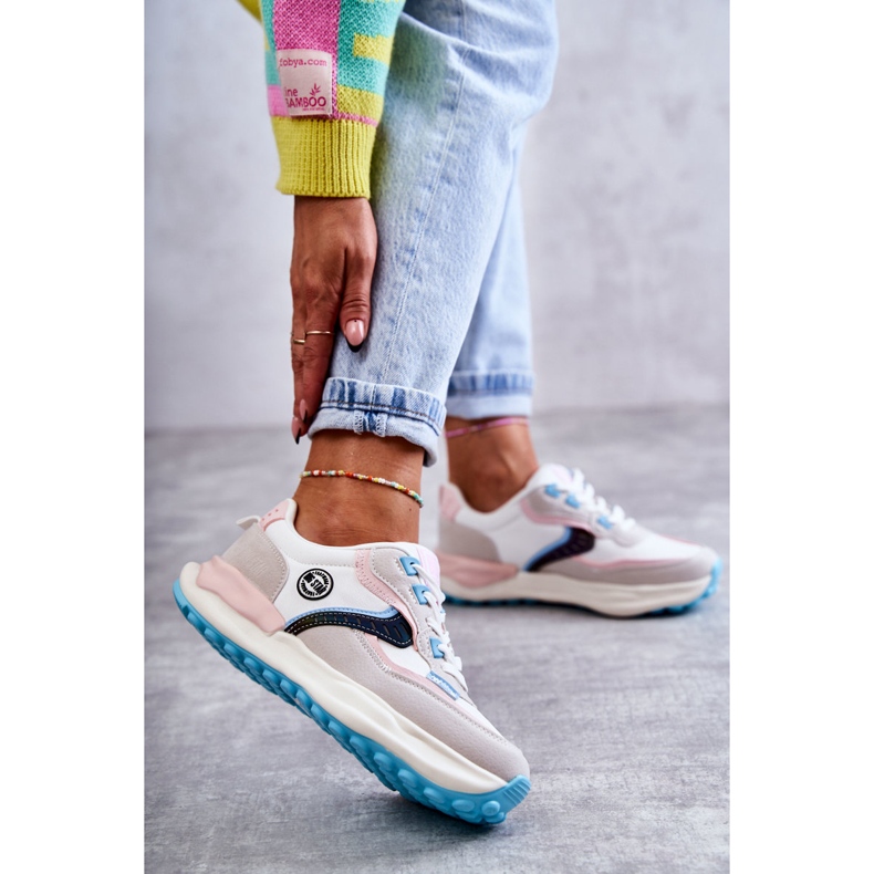 Sneakers sportive da donna Big Star KK274097 Bianco-Rosa grigio 2
