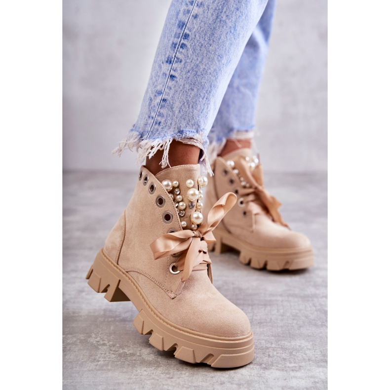 PS1 Stivali Caldi In Pelle Scamosciata Con Perle Beige Roco 2