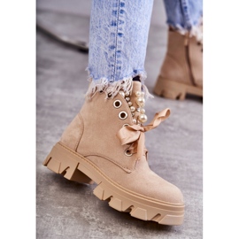 PS1 Stivali Caldi In Pelle Scamosciata Con Perle Beige Roco 1