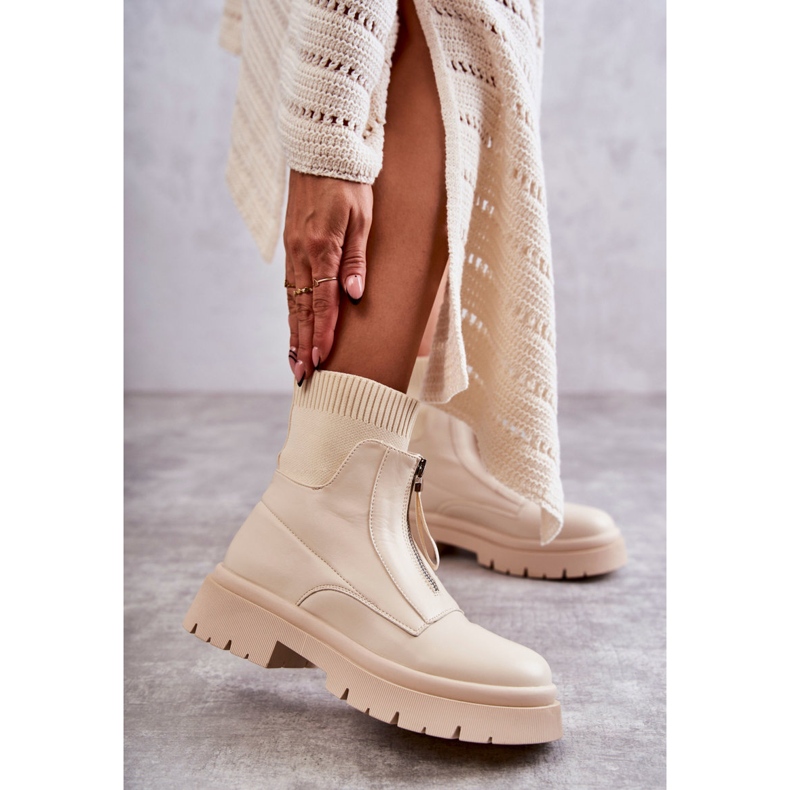 PS1 Calzini Da Donna Stivali Con Cerniera Beige Riparo marrone 1