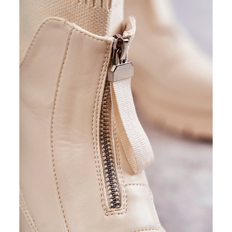 PS1 Calzini Da Donna Stivali Con Cerniera Beige Riparo marrone 2