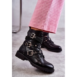 PG1 Stivali Da Donna In Pelle Con Righe Decorate Nero Russo 2