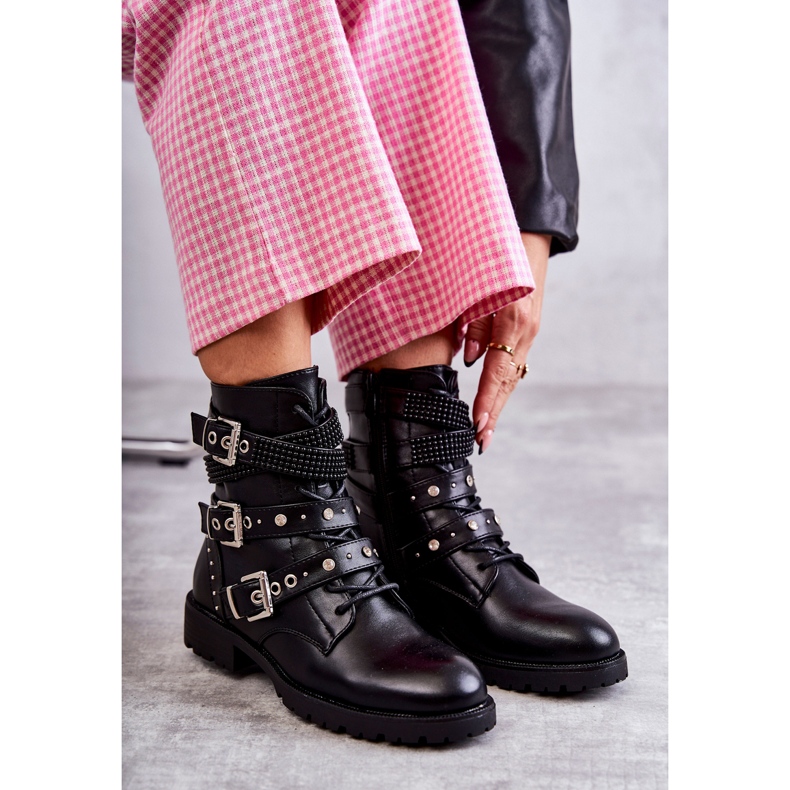 PG1 Stivali Da Donna In Pelle Con Righe Decorate Nero Russo 1