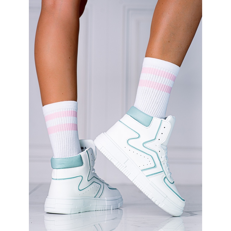 Sneakers alte da donna Shelovet realizzate in pelle ecologica bianca e verde bianco 1