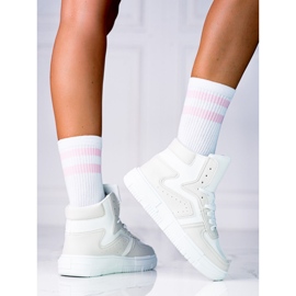 Sneakers alte da donna Shelovet realizzate in pelle ecologica bianca e grigia bianco grigio 1