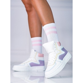 Sneakers alte da donna Shelovet realizzate in pelle ecologica bianca e viola bianco multicolore 1