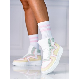 Sneakers alte da donna Shelovet realizzate in pelle ecologica bianca, gialla e verde bianco multicolore 1