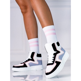 Sneakers alte Shelovet da donna realizzate in pelle ecologica bianca e nera bianco multicolore 1