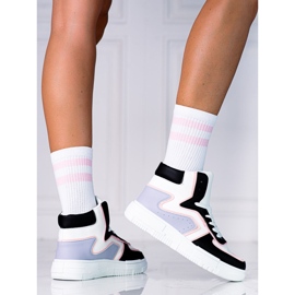 Sneakers alte Shelovet da donna realizzate in pelle ecologica bianca e nera bianco multicolore 2