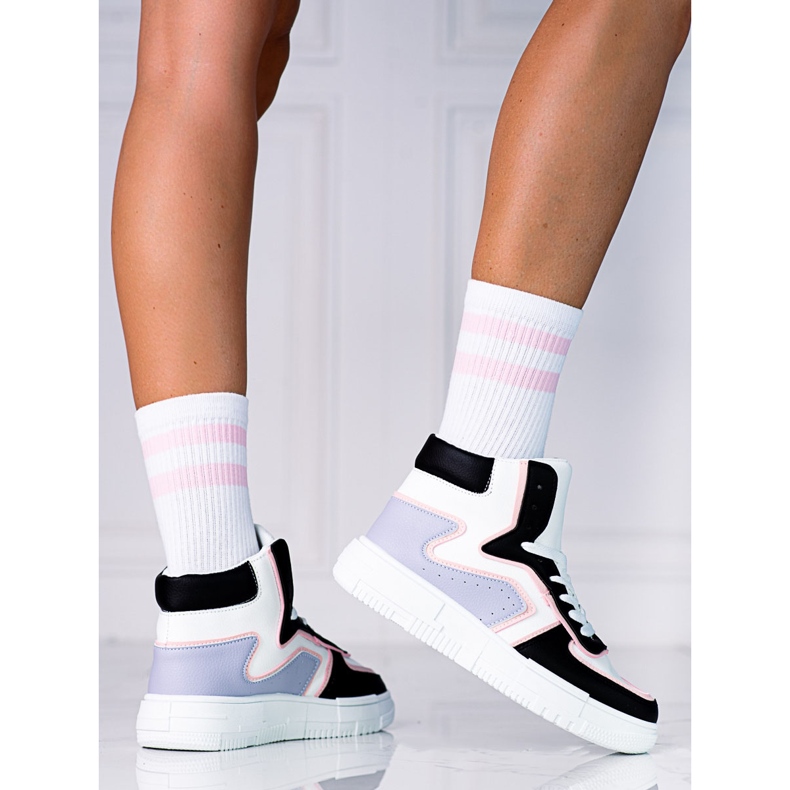 Sneakers alte Shelovet da donna realizzate in pelle ecologica bianca e nera bianco multicolore 2
