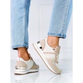 Sneakers da donna beige con inserti Shelovet dorati d'oro 1
