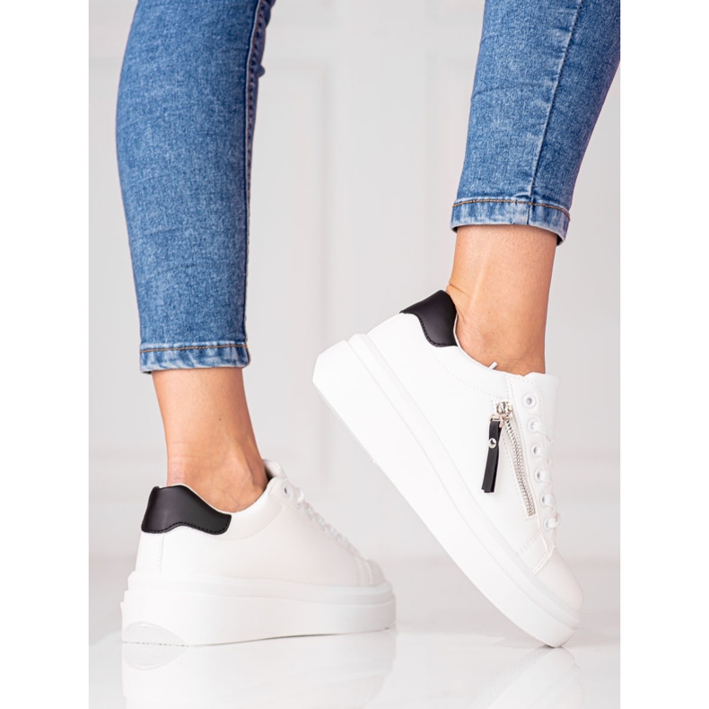 Sneakers bianche da donna Shelovet con cerniera decorativa bianco 1