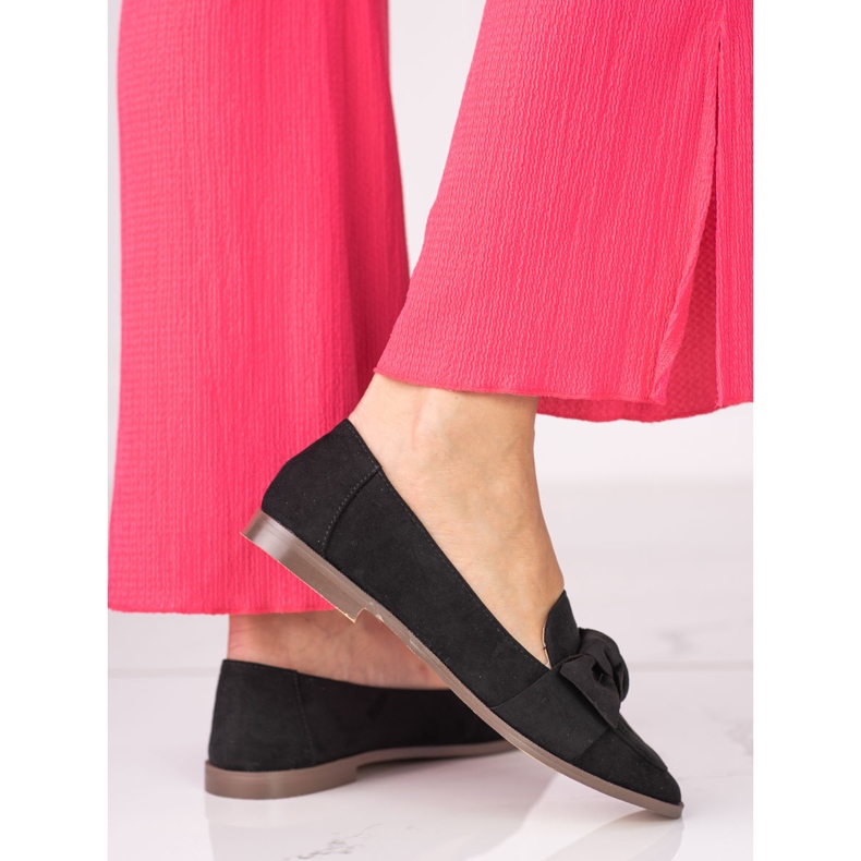 Mocassini Shelovet da donna realizzati in suede ecologico nero 1