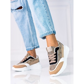 Sneakers Shelovet da donna su una spessa piattaforma beige multicolore 1