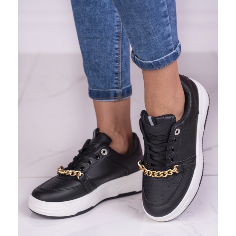 Sneakers da donna nere con catena Shelovet nero 1