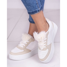 Sneakers sportive da donna con pelliccia Shelovet beige 1