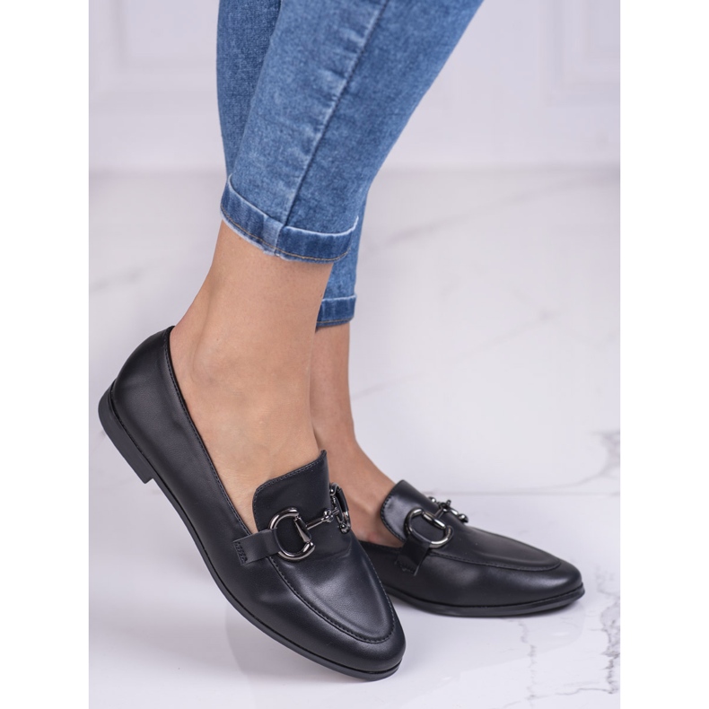 Eleganti mocassini Shelovet da donna con tacco basso neri nero 1