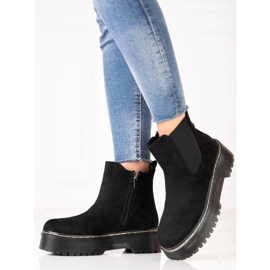 Stivaletti Chelsea neri da donna sulla piattaforma Shelovet realizzati in suede ecologico nero 1
