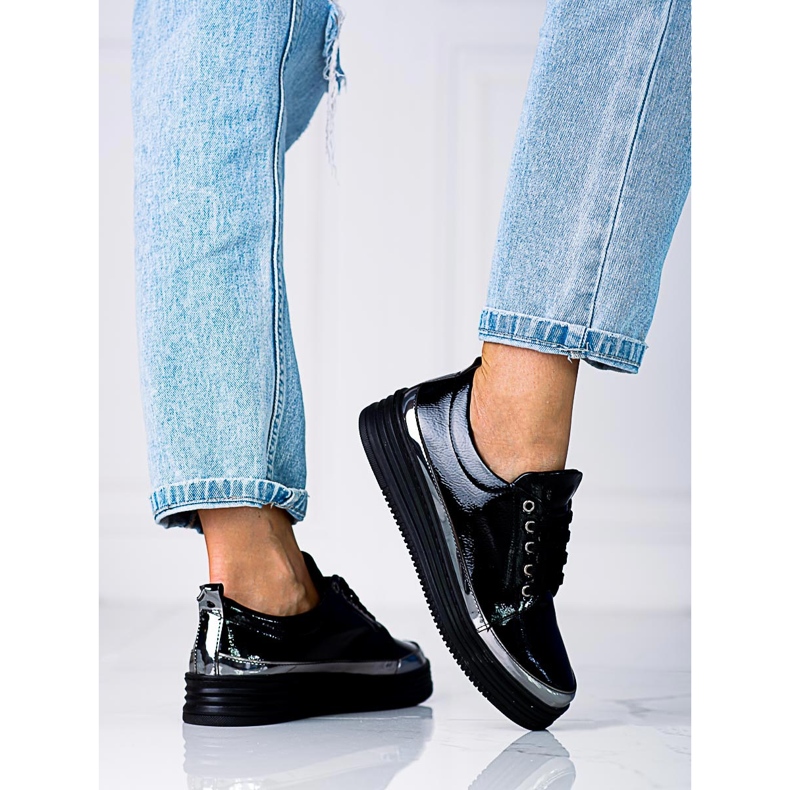 W. Potocki Sneakers da donna Shelovet realizzate in pelle ecologica verniciata nero 2