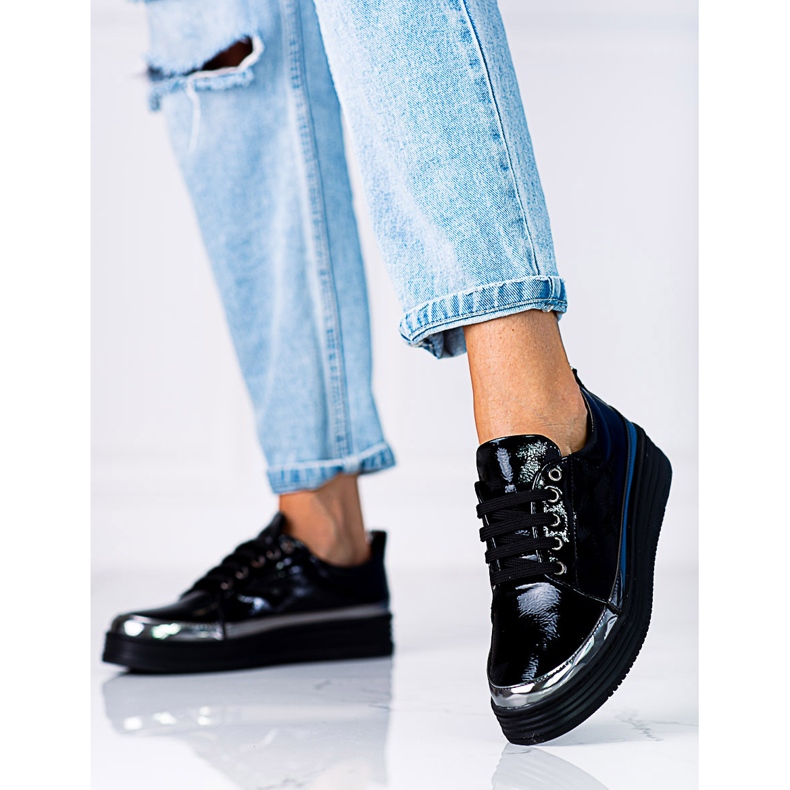 W. Potocki Sneakers da donna Shelovet realizzate in pelle ecologica verniciata nero 1