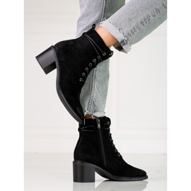 Stivali neri da donna con lacci Shelovet realizzati in suede ecologico nero 1