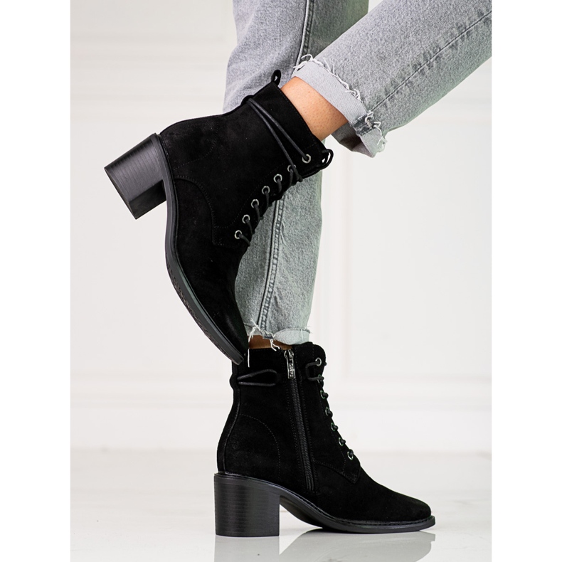 Stivali neri da donna con lacci Shelovet realizzati in suede ecologico nero 1